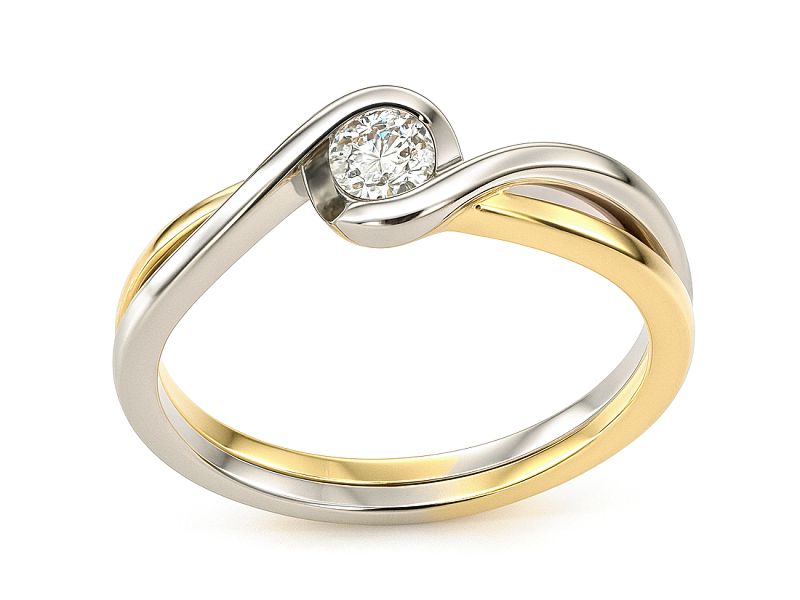 Pierścionek zaręczynowy z brylantem żółte białe - 738bbr_P_F