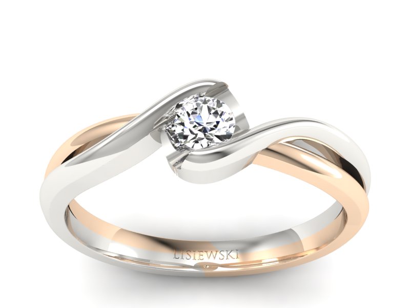 Pierścionek z brylantem różowe i białe złoto - 739bc