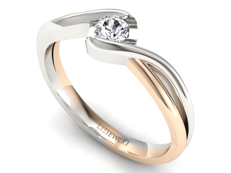 Pierścionek z brylantem różowe i białe złoto - 739bc — zdjęcie 3