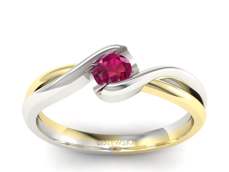 Pierścionek zaręczynowy z rubinem żółte białe złoto - 739bzr