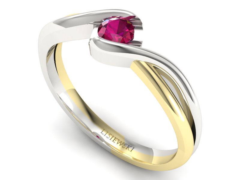 Pierścionek zaręczynowy z rubinem żółte białe złoto - 739bzr — zdjęcie 3