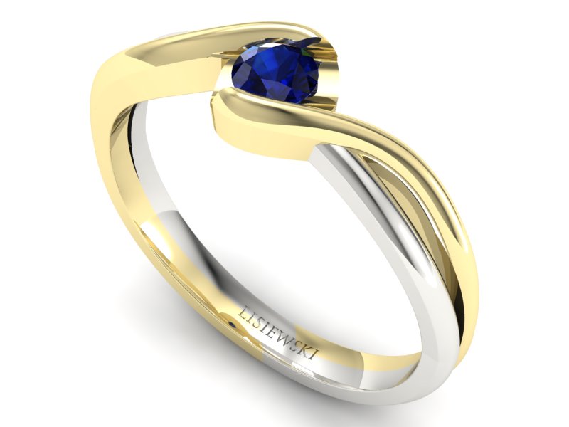 Złoty pierścionek zaręczynowy z szafirem - 739bzsz — zdjęcie 3