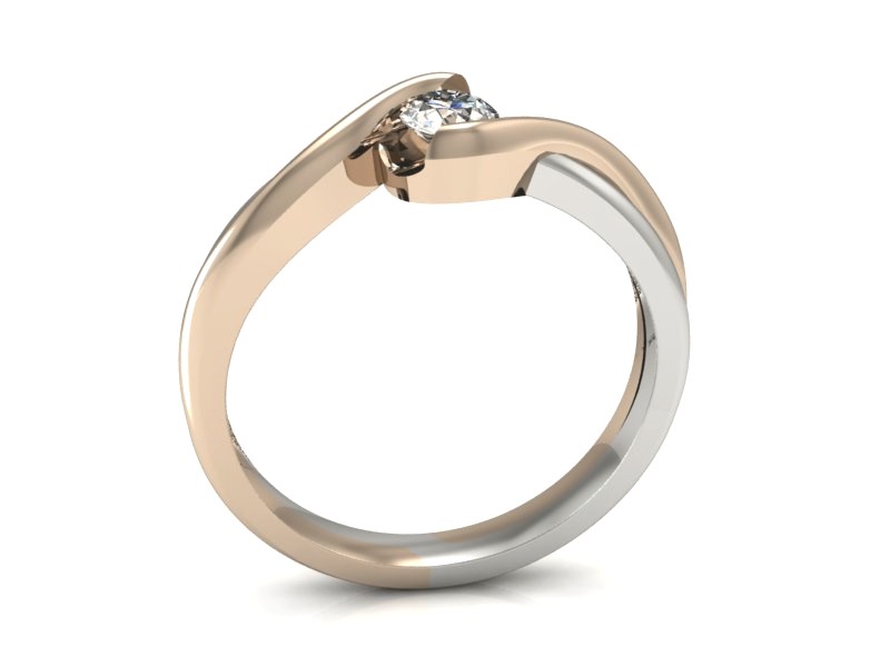 Pierścionek z brylantem różowe i białe złoto - 739cb — zdjęcie 3