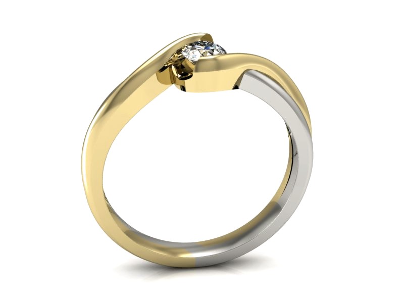Pierścionek z diamentem żółte białe złoto - 739zb — zdjęcie 3