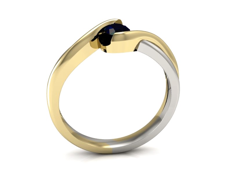 Pierścionek z szafirem z białego i żółtego złota - 739zbsz — zdjęcie 3