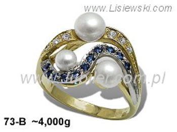 Złoty Pierścionek z cyrkoniami ze spinelami i perłami - 73b - 1
