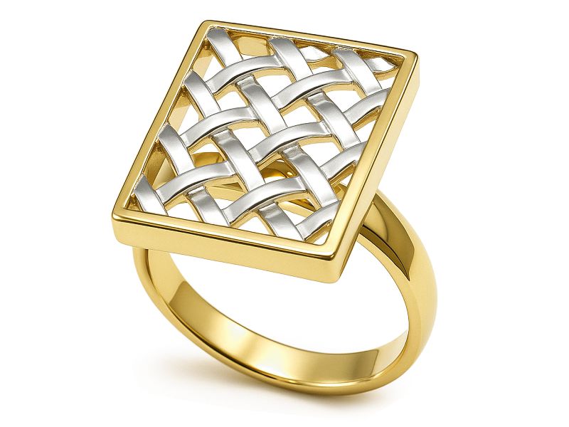 Złoty pierścionek z elementami rodowanymi - 7511