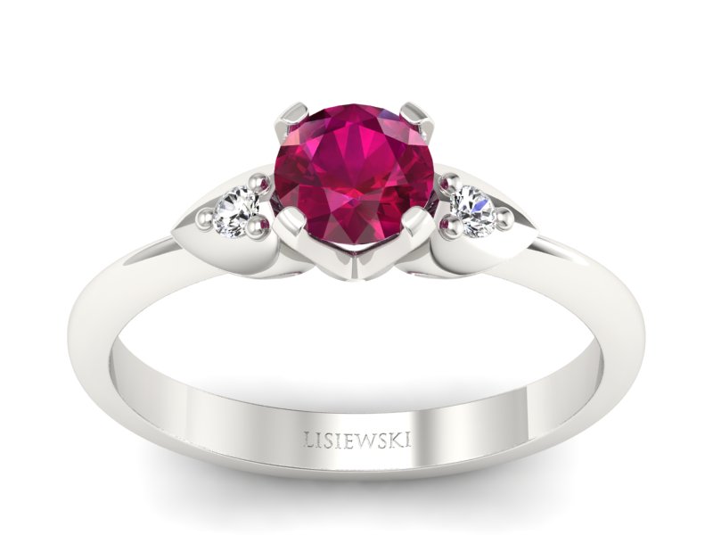 Pierścionek z rubinem i brylantami białe złoto - 783bbr