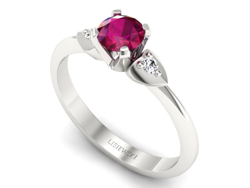Pierścionek z rubinem i brylantami białe złoto - 783bbr — zdjęcie 3