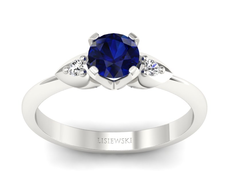 Pierścionek z szafirem i brylantami białe złoto - 783bbsz