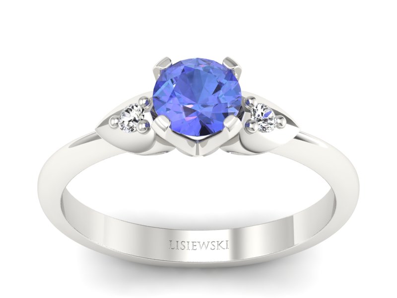 Pierścionek z tanzanitem białe złoto i brylantami - 783bbt