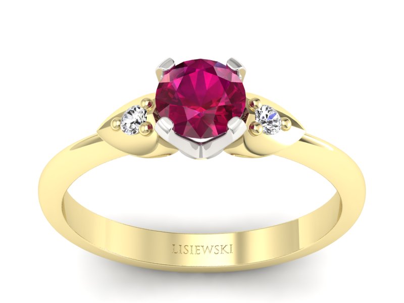 Pierścionek z rubinem i brylantami złoto dwukolorowe - 783bzbr