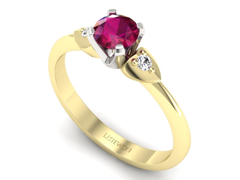 Pierścionek z rubinem i brylantami złoto dwukolorowe - 783bzbr — zdjęcie 3