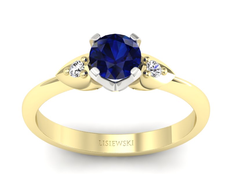 Złoty pierścionek z szafirem i brylantami - 783bzbsz