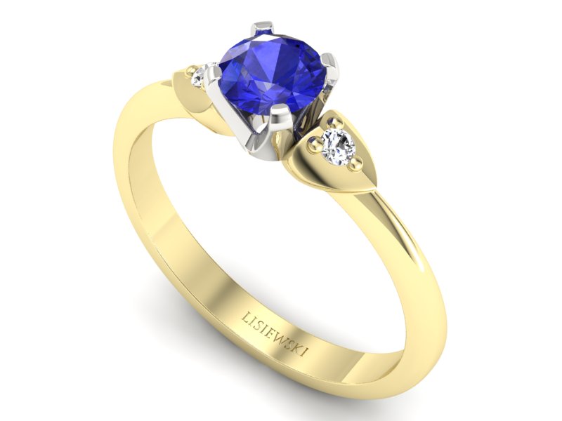 Złoty pierścionek z szafirem i brylantami - 783bzbszc — zdjęcie 3