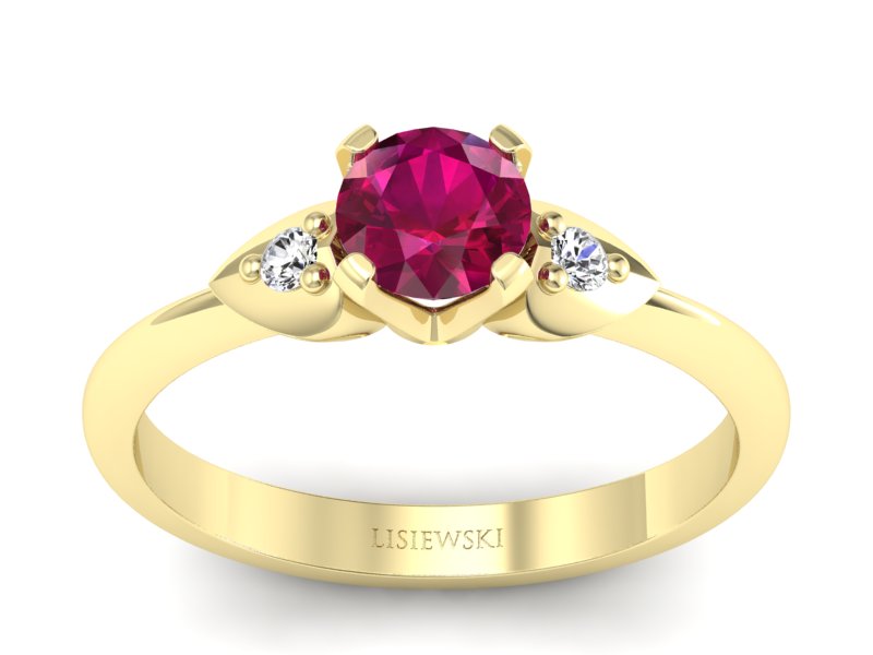 Pierścionek z rubinem i brylantami złoto żółte - 783bzr