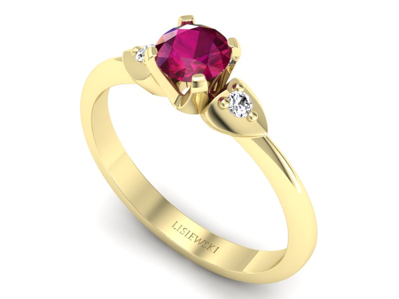 Pierścionek z rubinem i brylantami złoto żółte - 783bzr — zdjęcie 3