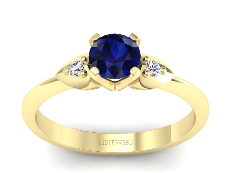 Pierścionek z szafirem i brylantami złoto żółte - 783bzsz