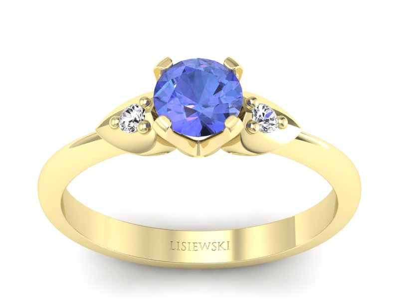 Pierścionek z tanzanitem i brylantami złoto żółte - 783bzt