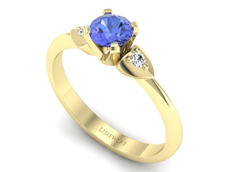 Pierścionek z tanzanitem i brylantami złoto żółte - 783bzt — zdjęcie 3