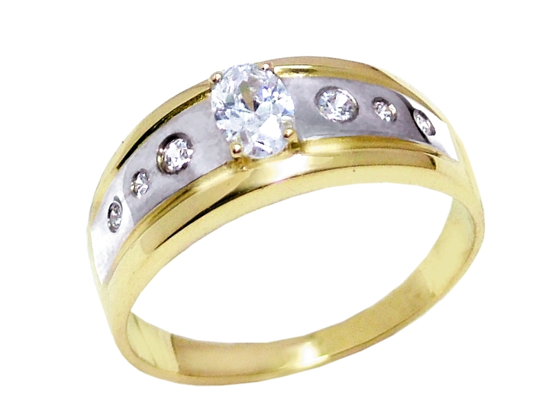 Złoty pierścionek z cyrkoniami i rodowaniem - 7845