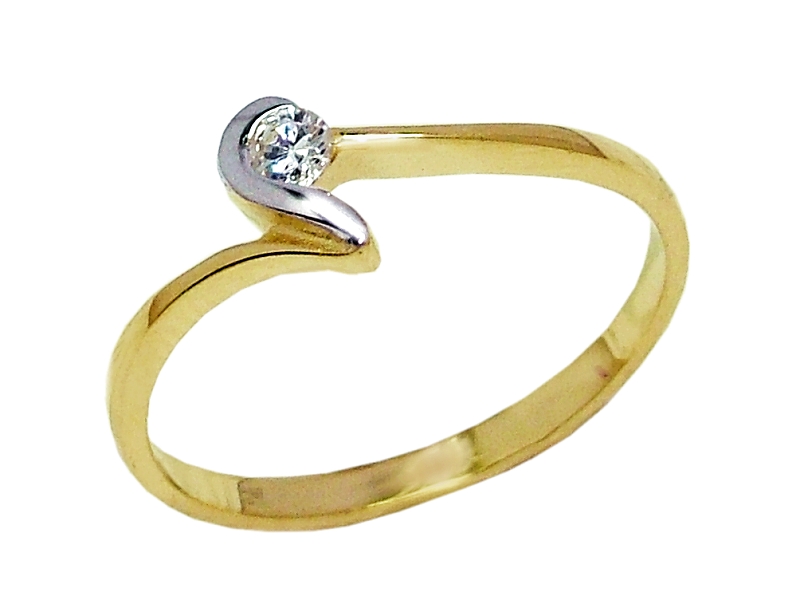 Złoty pierścionek z cyrkonią i rodowaniem - 7851