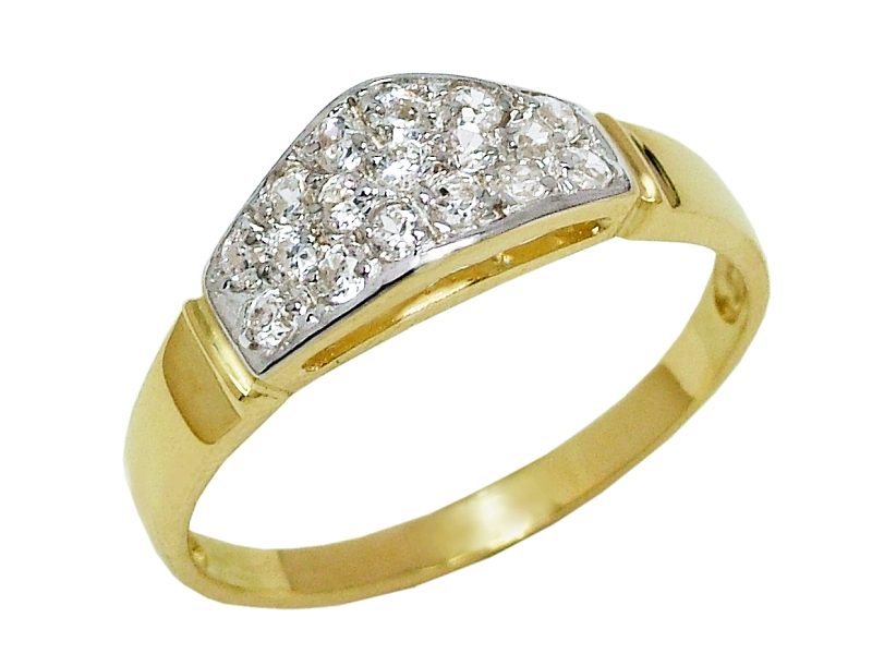 Złoty pierścionek z cyrkoniami i rodowaniem - 7853