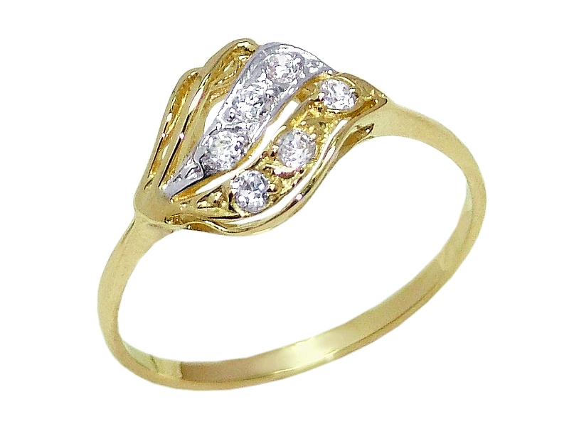 Złoty pierścionek z cyrkoniami i rodowaniem - 7896