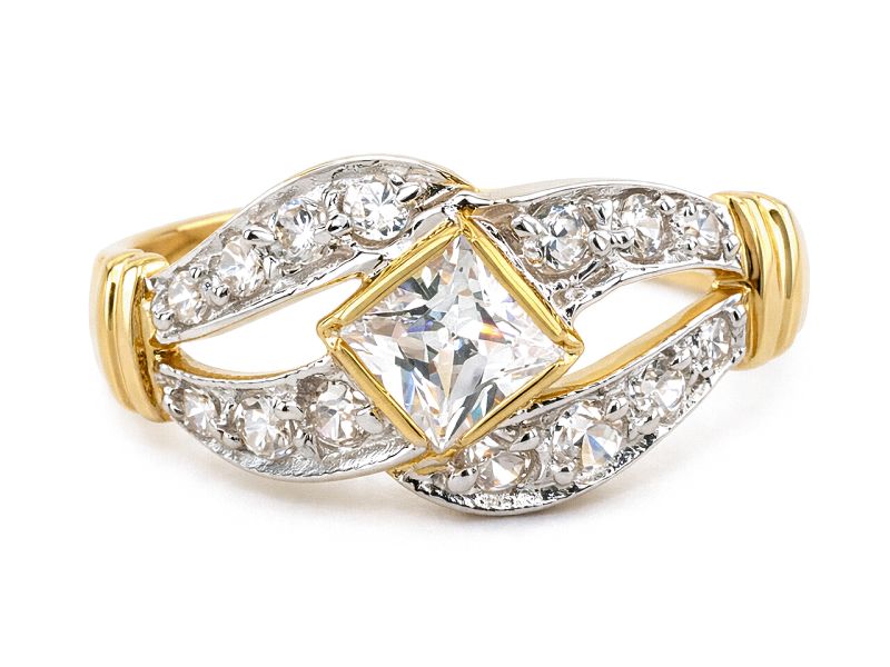 Złoty pierścionek z cyrkoniami - 7910 — zdjęcie 3