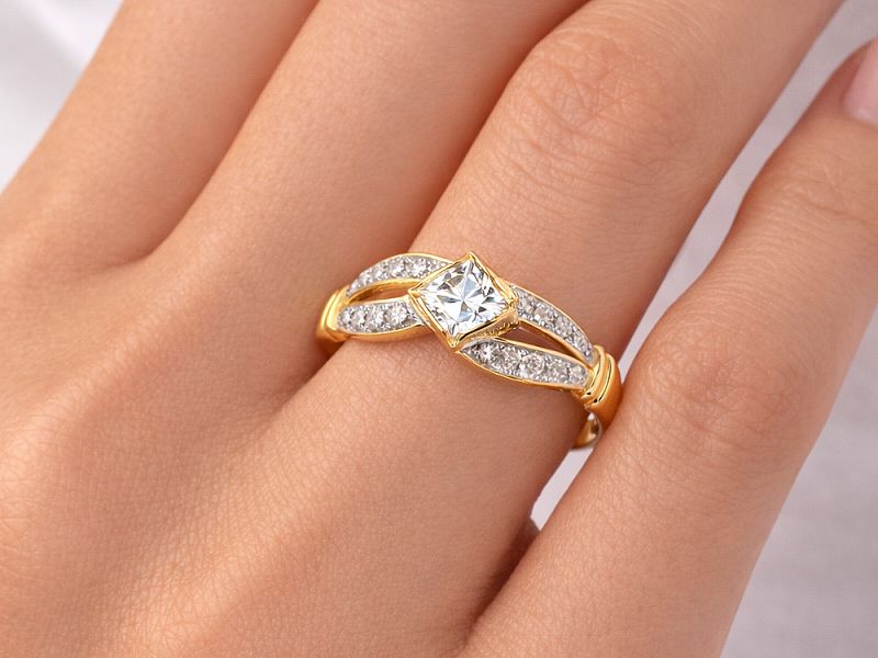 Złoty pierścionek z cyrkoniami - 7910 — zdjęcie 2