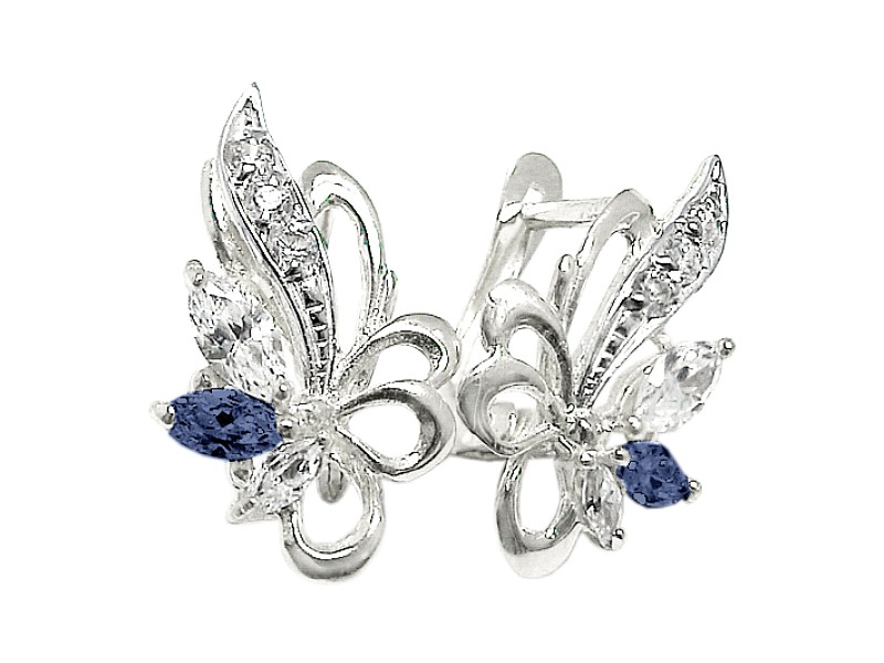 Kolczyki srebrne z cyrkoniami i szafirami - 8003ag