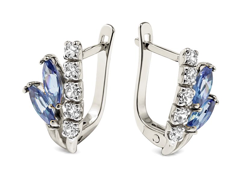 Kolczyki srebrne z cyrkoniami i szafirami - 8012ag