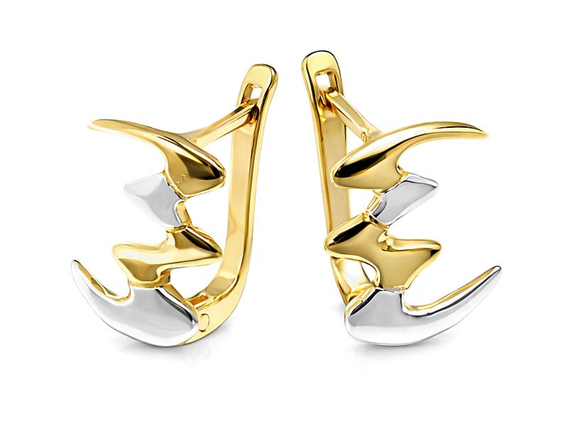 Złote kolczyki z rodowanymi elementami - 8086