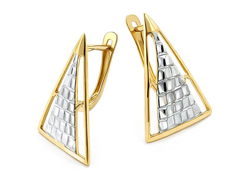 Złote kolczyki z rodowanymi detalami i cyrkoniami - 8160