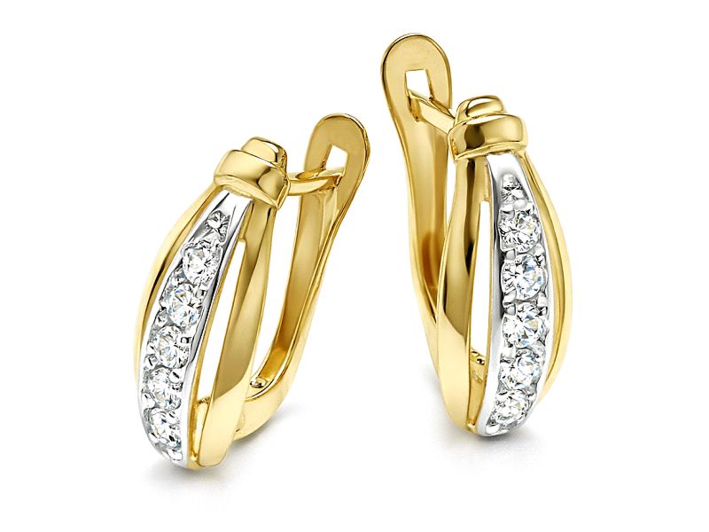 Złote kolczyki z cyrkoniami i rodowanymi akcentami - 8161