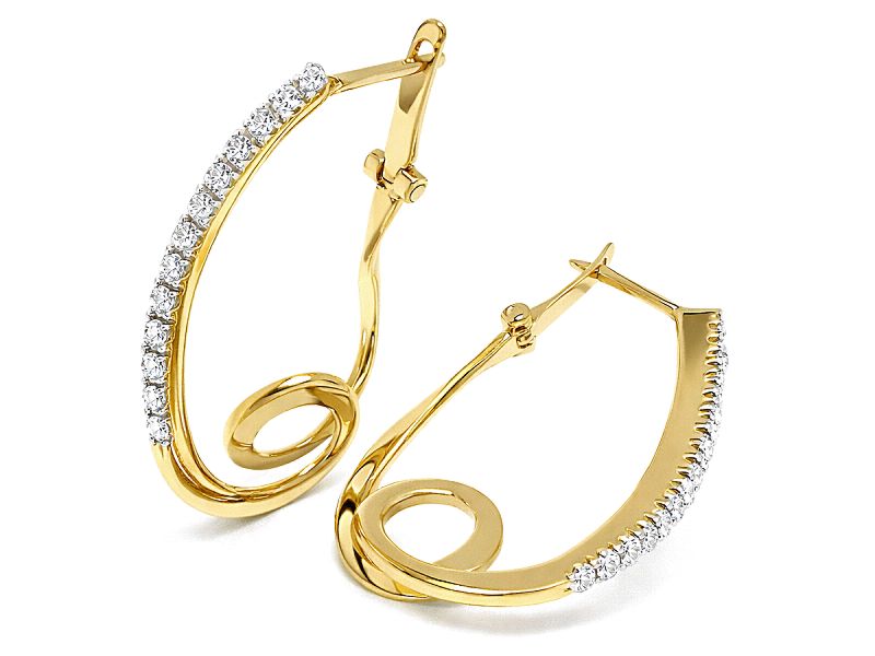 Złote kolczyki z cyrkoniami i rodowanymi elementami - 8165