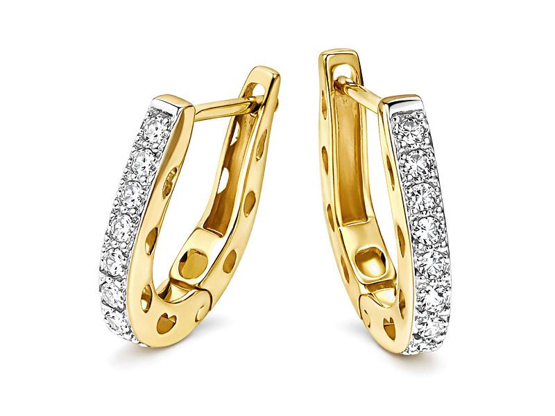 Złote kolczyki z cyrkoniami i rodowanymi detalami - 8172