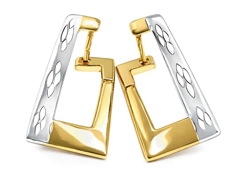 Złote kolczyki z rodowanymi detalami - 8196