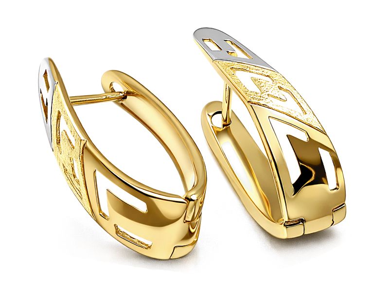 Złote kolczyki z rodowanymi detalami - 8212