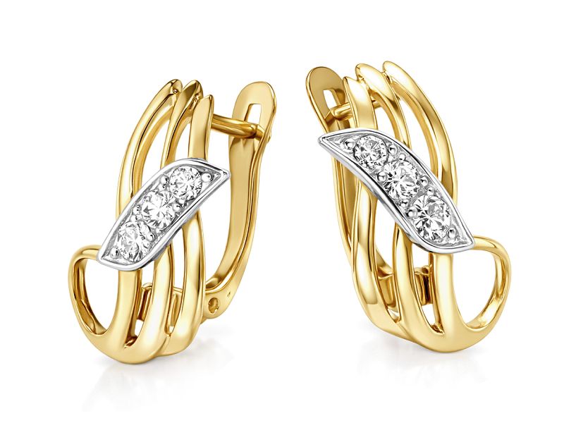 Złote kolczyki z cyrkoniami i rodowaniem - 8227