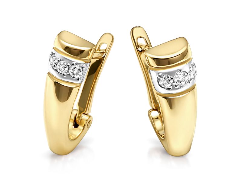 Złote kolczyki z cyrkoniami i rodowaniem - 8228