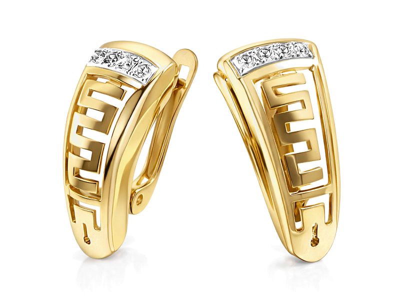 Złote kolczyki z cyrkoniami i rodowaniem - 8231