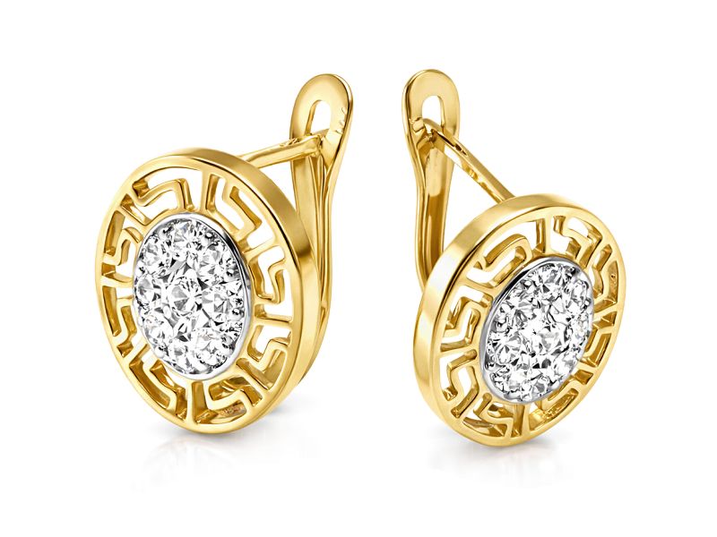 Złote kolczyki z cyrkoniami i rodowaniem - 8232