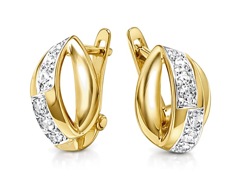 Złote kolczyki z cyrkoniami i kontrastem - 8240