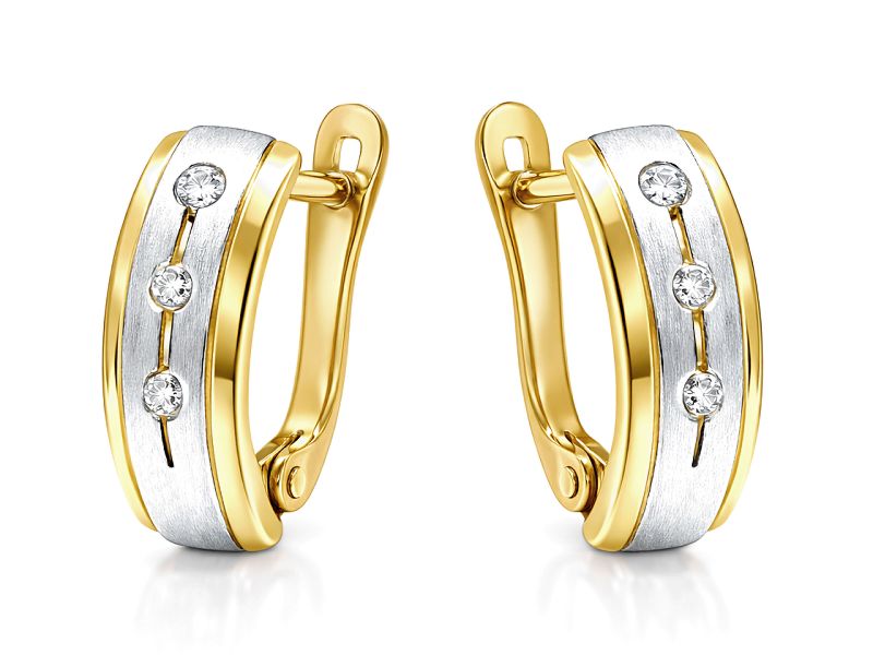 Złote kolczyki z cyrkoniami i rodowanymi detalami - 8247