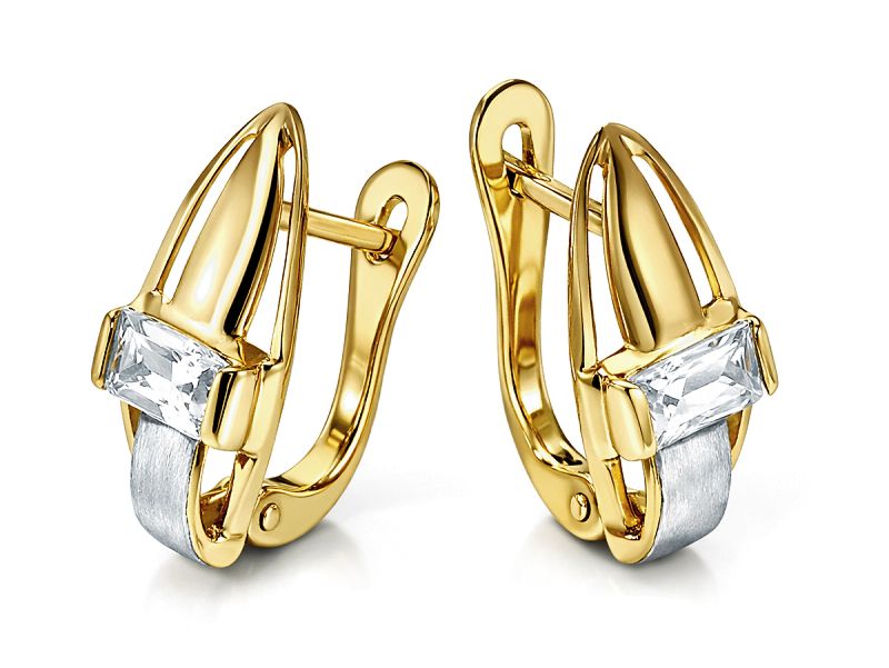 Złote kolczyki z cyrkoniami i rodowaniem - 8250