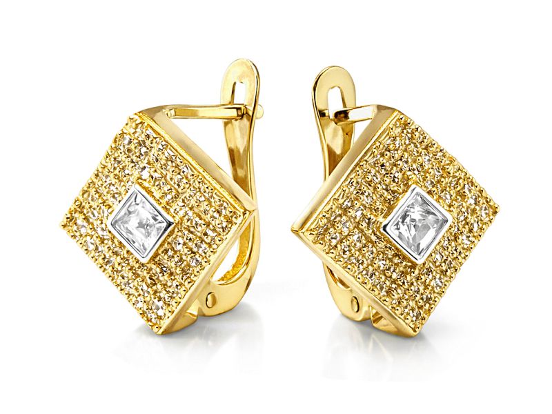 Złote kolczyki z cyrkoniami i chłodnym połyskiem - 8251