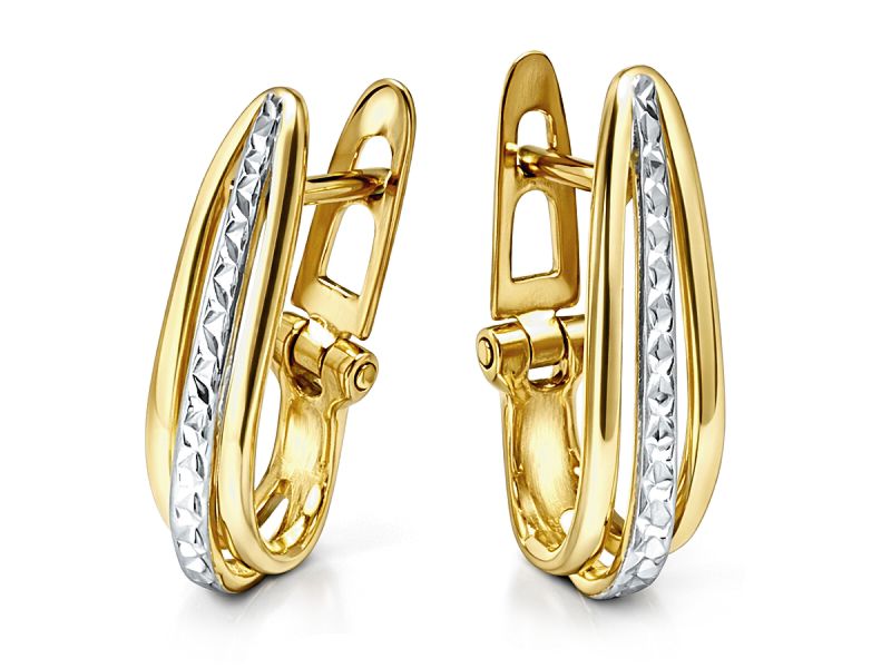 Złote kolczyki z rodowanym akcentem - 8252