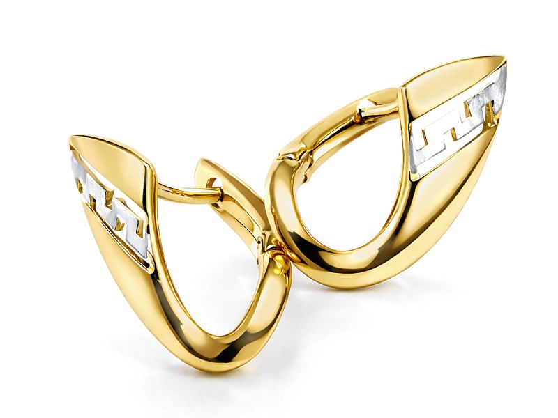 Złote kolczyki z rodowanymi detalami - 8255