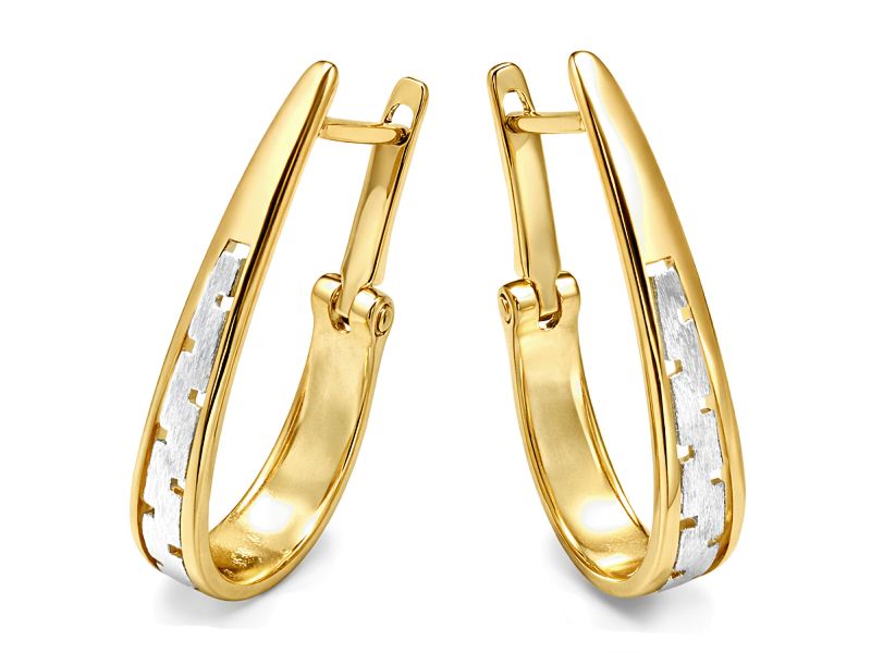 Złote kolczyki z rodowanymi detalami i cyrkoniami - 8273